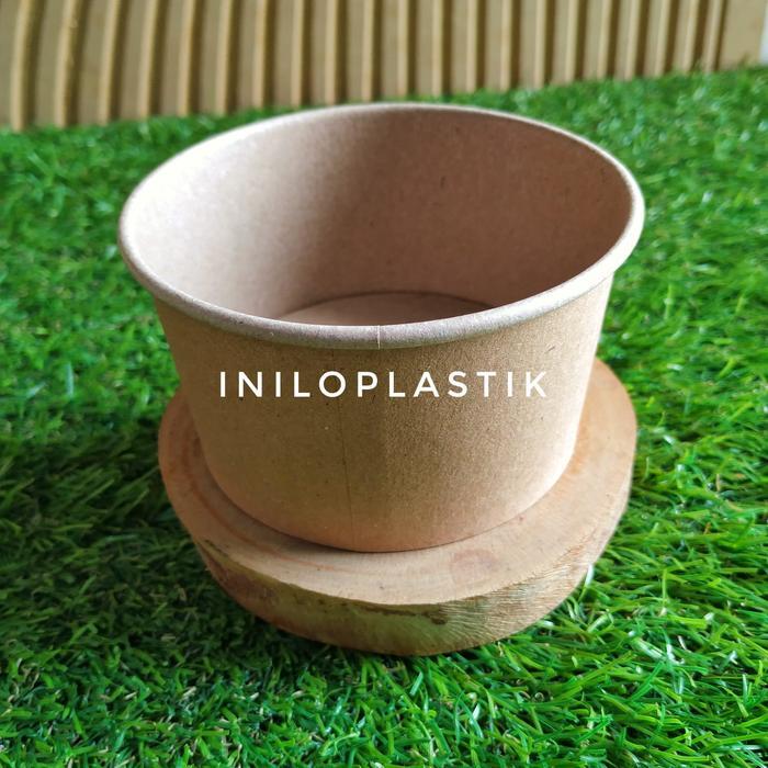 Paper Bowl Brown Polos 360ml [25pcs] / Kraft Paper Bowl 360 ml Cokelat [1pack] - Tanpa Tutup