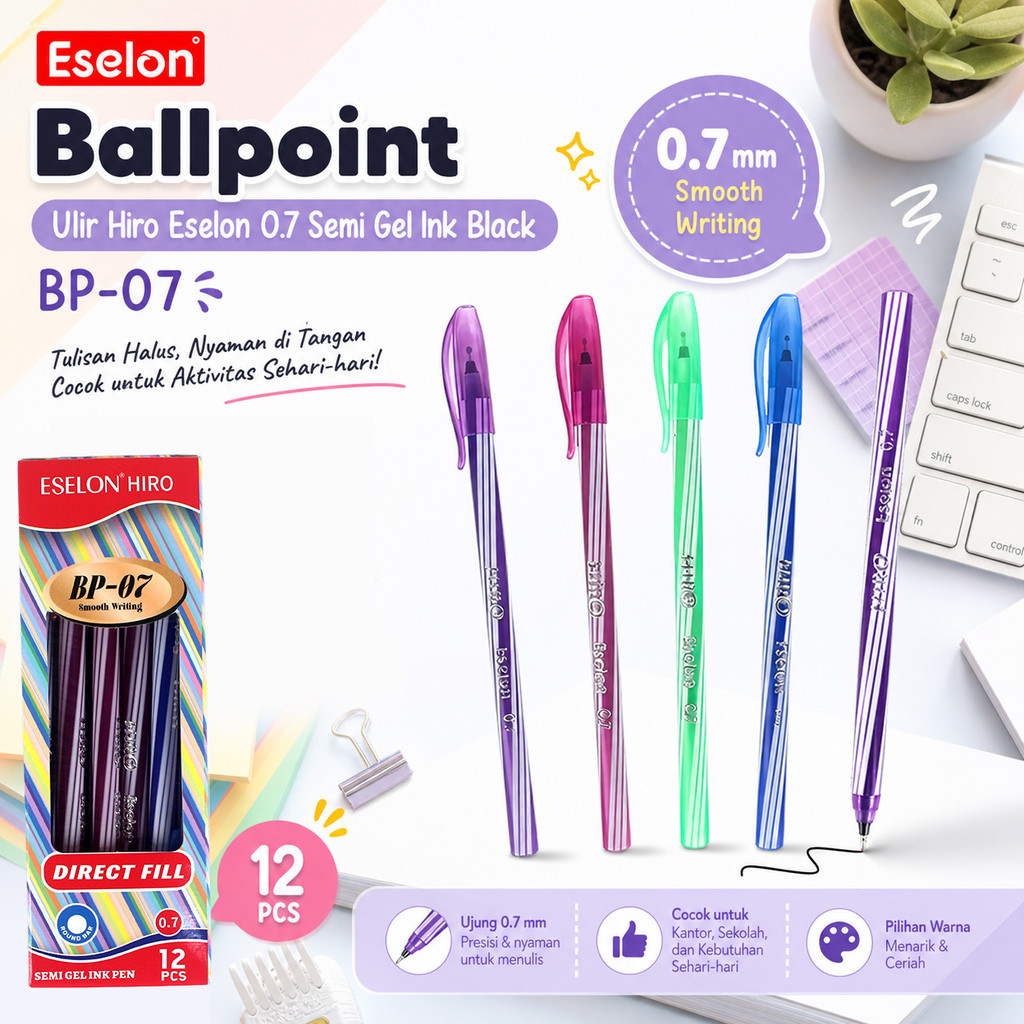 12pcs Pulpen Eselon BP-07  / 1pack Ballpoint Office / Pulpen Eselon Hiro 0,7
