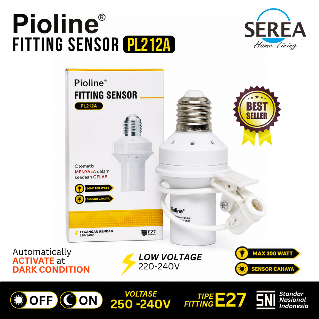 Pioline PL-212A Fitting Sensor Cahaya Lampu Otomatis Nyala dan Mati Sendiri Fitting E27 Anti Leleh