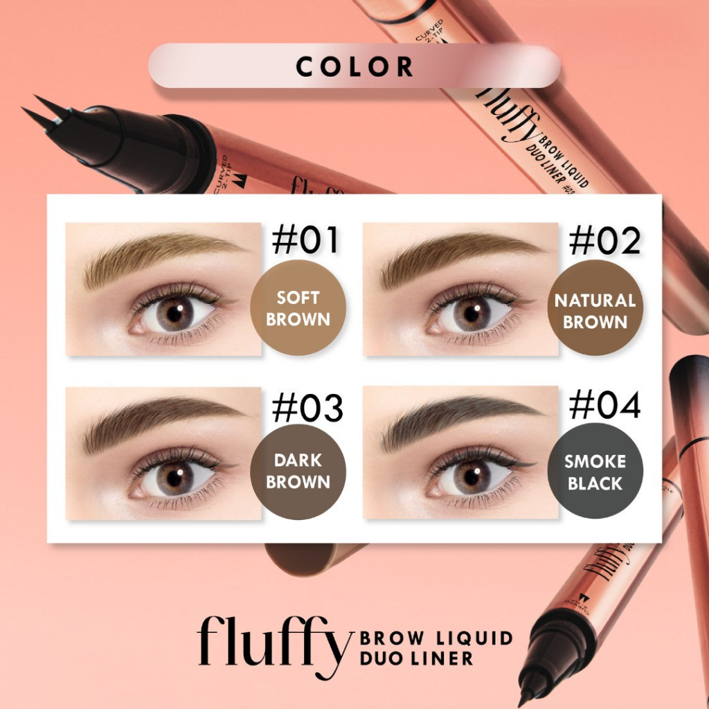 BROWIT BY NONGCHAT Fluffy Brow Liquid Duo Liner | Eyeliner Waterproof | Eyebrow 2 in 1 | Spidol Alis