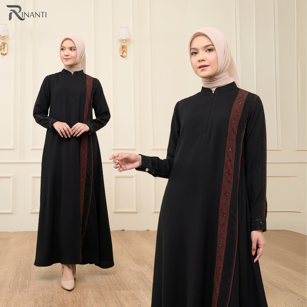 Sabira Abaya - Abaya Hitam Elegant Kombinasi Ceruty Maroon bahan Jetblack Sultan Premium - Abaya Tur
