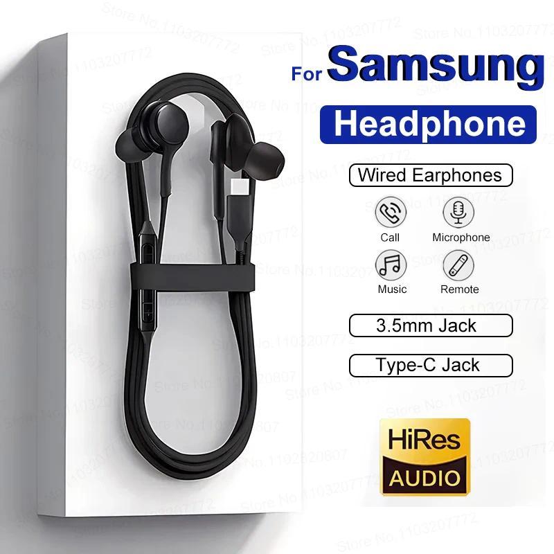 Type C Wired Earphone For Samsung Galaxy S25 S24 S23 Ultra Plus 3.5mm Earbuds Headphones For A55 A54