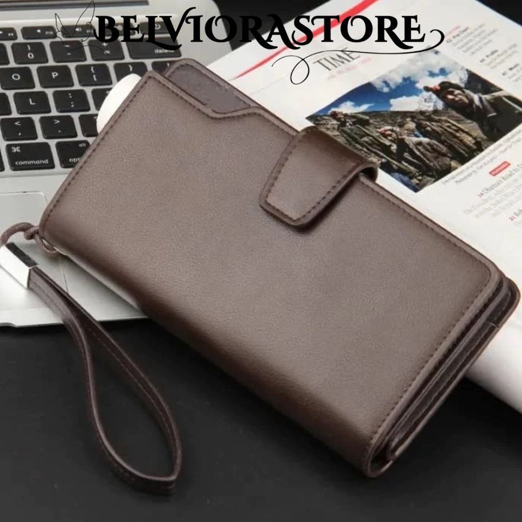 BLV Dompet Panjang Pria DP03 Dompet Pria Kulit Resleting Dompet Lipat Pria Kapasitas Besar free Tali