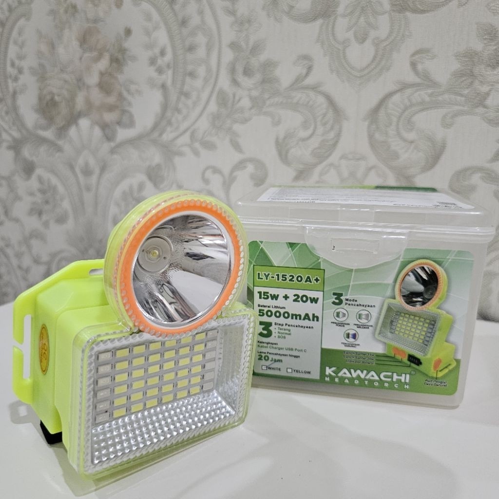 Kawachi Senter Kepala STROBO 15Watt + 20Watt / Led Super Terang / Waterproof LY 1520A+ / Powerbank 5