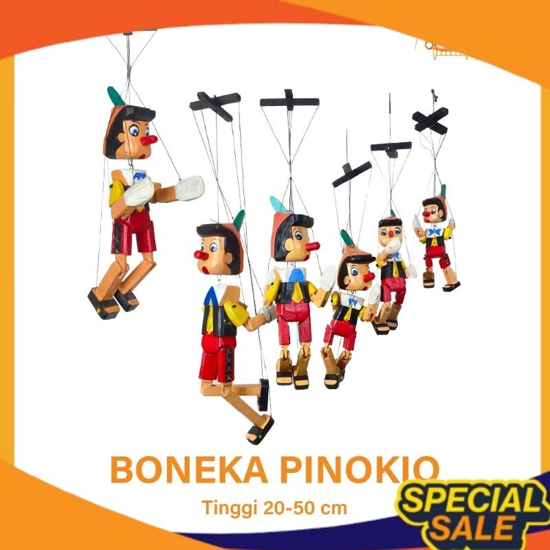 Boneka Pinokio - Pinokio - Pinokio Kayu - Mainan Pinokio - Pinokio Gantung - Tali - Dekorasi Pinokio