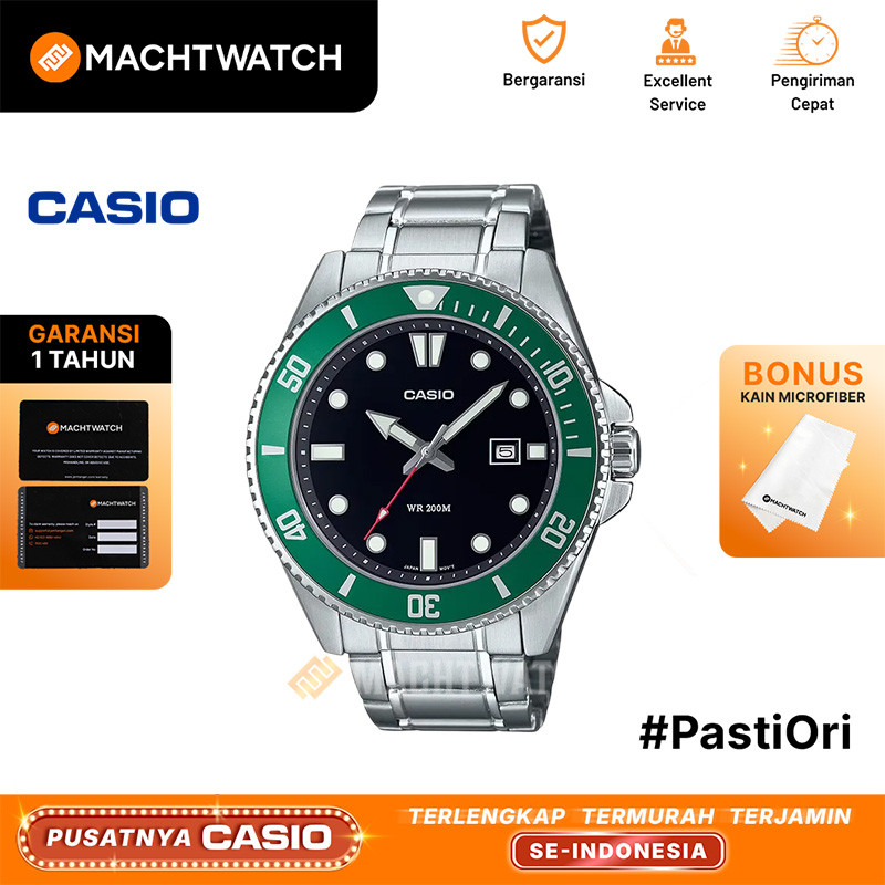 Jam Tangan Pria Casio General MDV-107D-3AVDF MDV107 MDV-107D Black Dial Stainless Steel Band