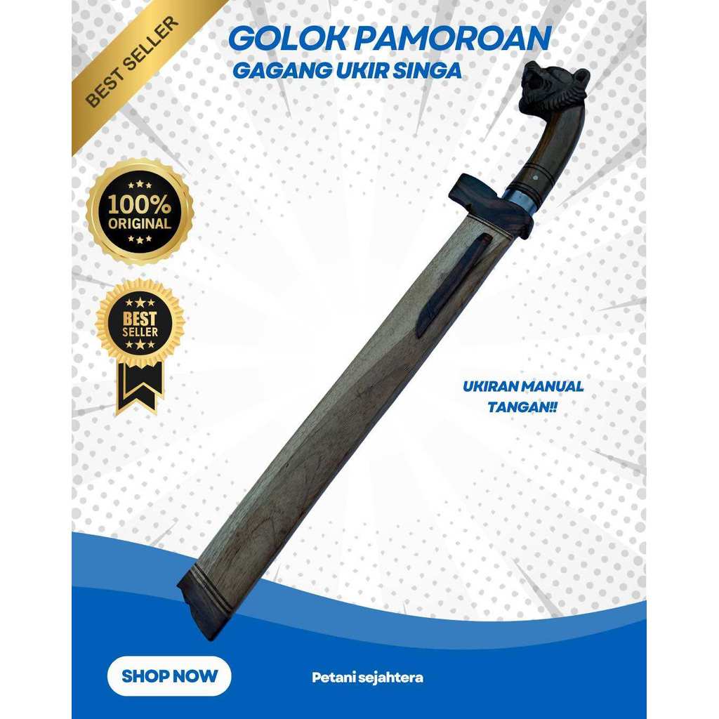 Golok pamoroan ukir singa ,anti gompal dan anti meleot bahan bajaper pb 30cm hande cor duralium