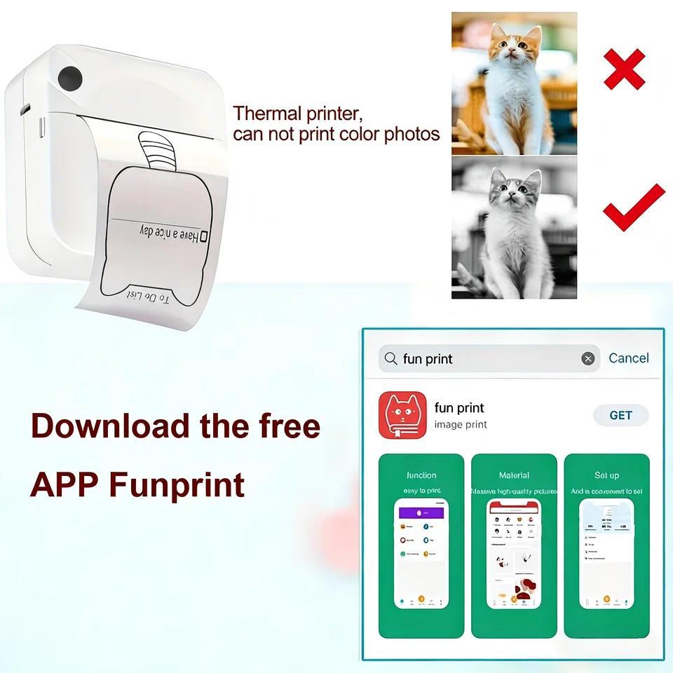 A portable wireless mini printer - wireless photo, label, memo printer, compact thermal printer