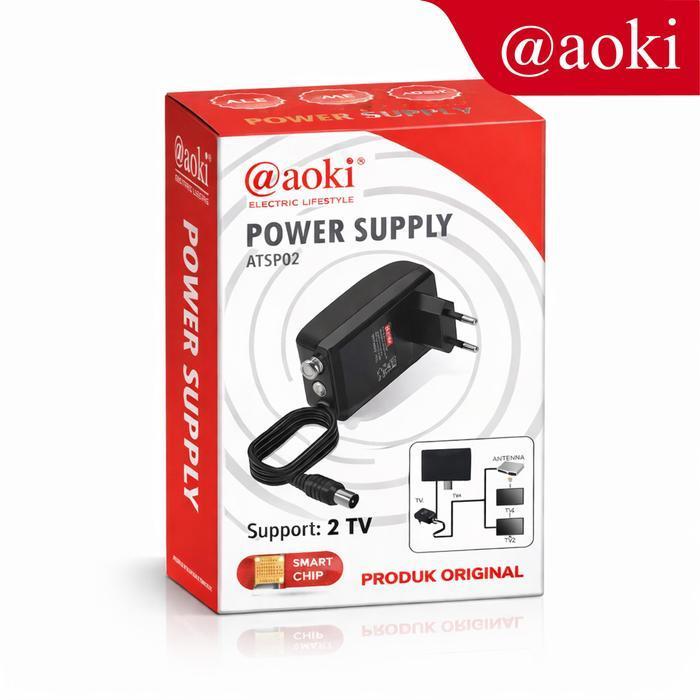Sentra Digital AOKI Booster Antena Penjernih TV Splitter untuk 2 TV power supply Kabel - Adaptor Aja