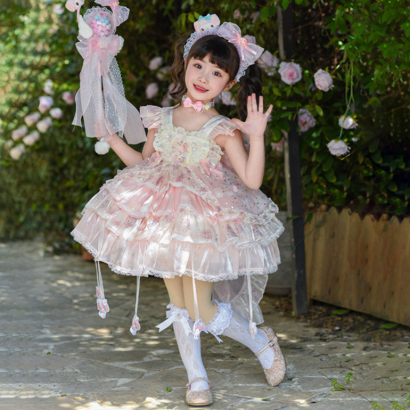 Mentari Kecil Gaun putri Lolita bergaya baru untuk anak perempuan, gaun Lolita bak peri.