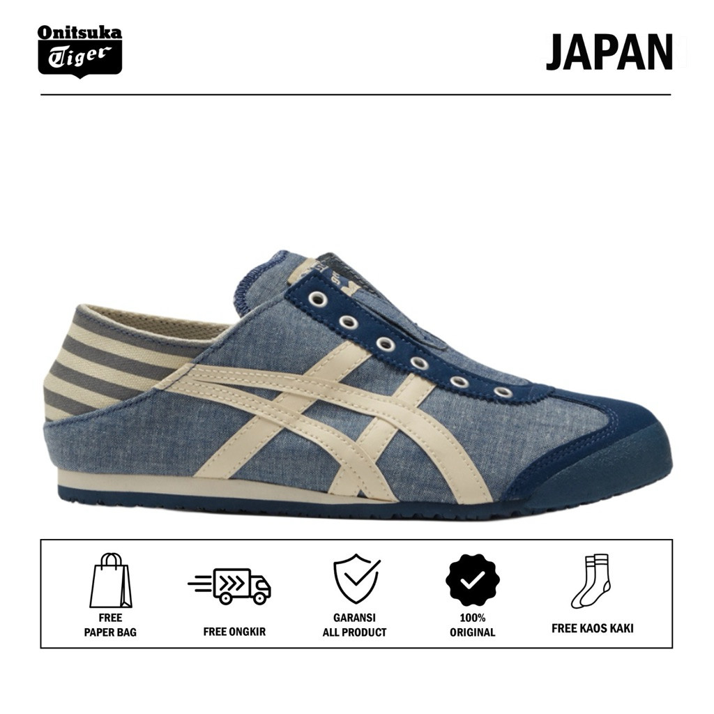 sepatu onitsuka slip on paraty blue jeans/ sepatu pria/ sepatu wanita/ sepatu sneakers