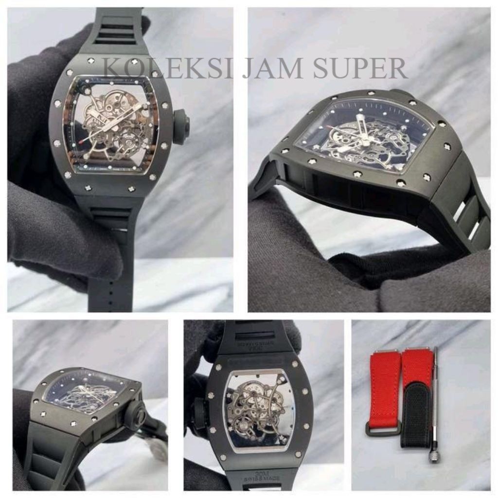 JAM TANGAN RM 055 BUBBA WATSON BLACK TITANIUM CASE 44MM BLACK RUBBER STRAPP