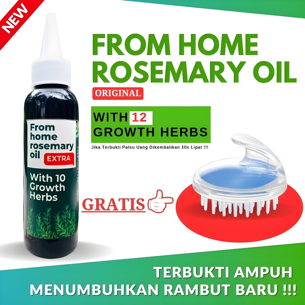 FREE SISIR PIJAT From Home Rosemary Oil Penumbuh Rambut Dan Merawat Rambut Rontok Original 100ml BPO