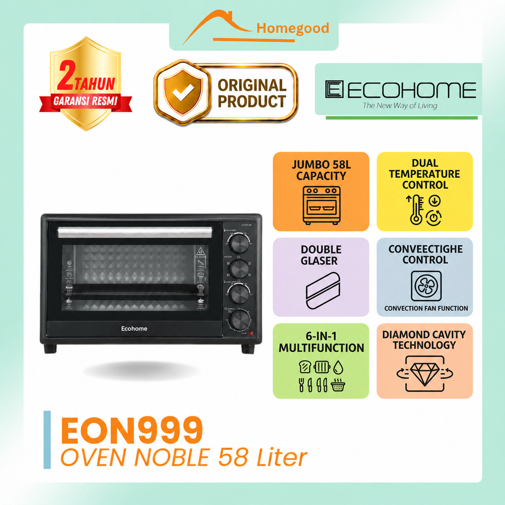 ECOHOME Oven Noble Series EON999 Kapasitas 58L – Oven Listrik Kapasitas Besar & Hemat Energi