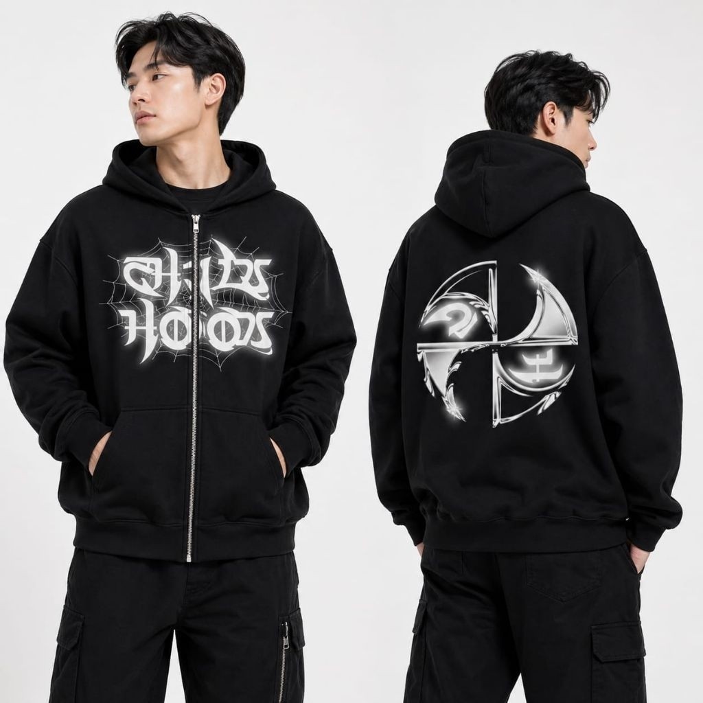 [COD] PinoyTee Jaket Hoodie Boxy Zipper Reflektif Sablon Nyala TRAP Pria Wanita CHILDHOOD Jaket