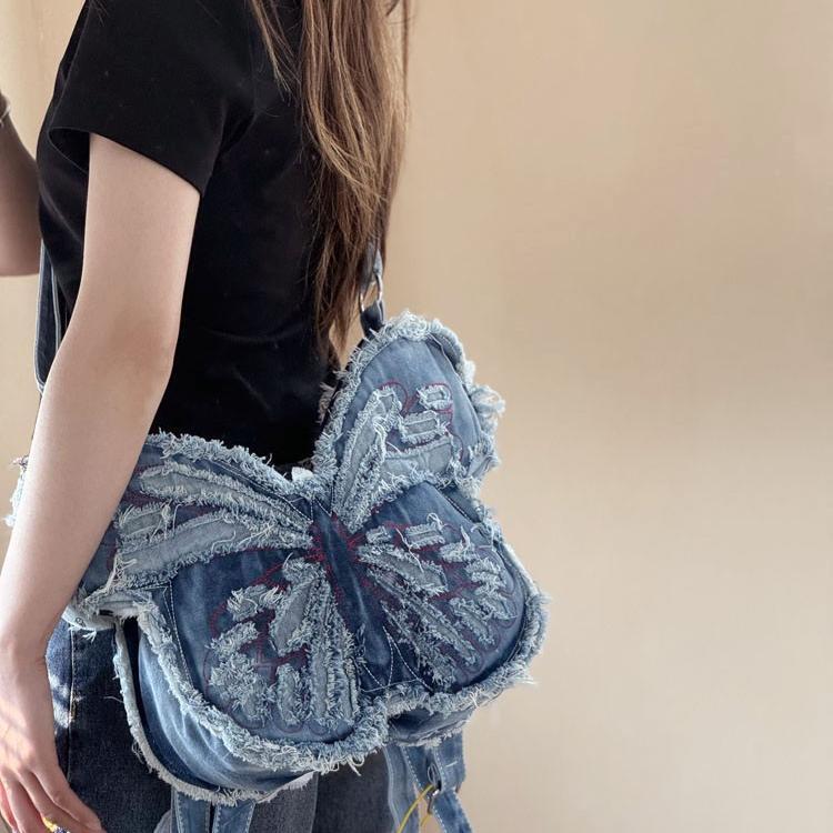 Tas Ransel Selempang Denim Bordir Kupu-Kupu