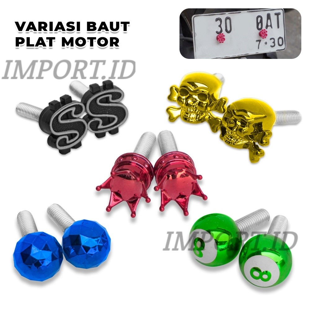 Variasi Baut Plat Motor Ukuran 6MM Dekorasi Baut Plat Bahan Plastik Glossy Desain Unik