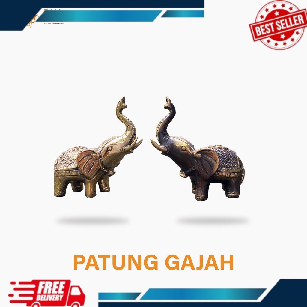 Patung Gajah Kuningan - Patung Gajah Logam - Patung Gajah Besi - Pajangan Rumah - Patung Binatang - 