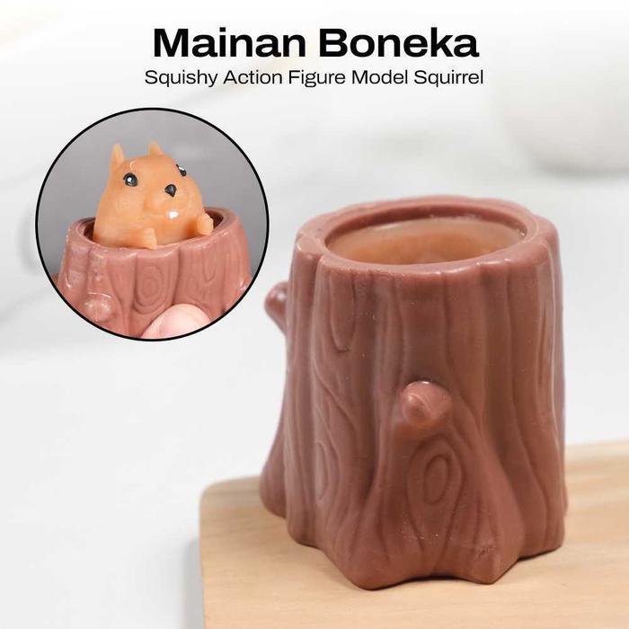 Boneka Squishy Tupai Mini Silikon Lucu Action Figure Squirrel 6x6x6 cm Mainan Koleksi Pajangan Meja 