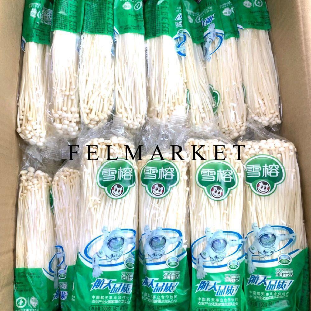 Jamur Enoki Fresh Import / Jamur Enoki Isi 50 Pcs / Dus