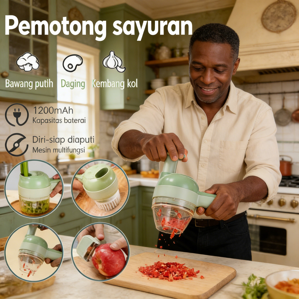 Pemotong Sayuran Daging Mini Chopper Blender 4 in1 Alat Cooking Hand Held USB Genggam Charging / cop