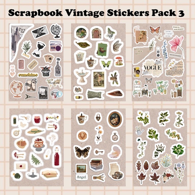 Scrapbook Jurnal Vintage Stickers  Stiker Scrapbook Jurnal Vintage Aesthetic Sticker