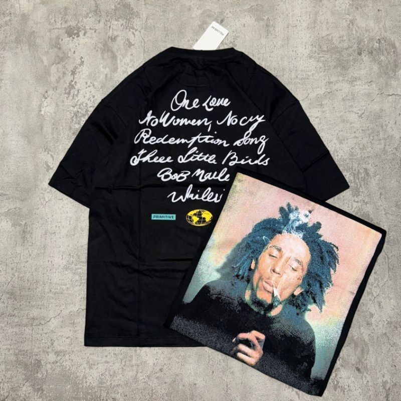 Baju Kaos Pull&Bear Oversize BOB MARLEY - T Shirt Vintage Bob Marley Oversized Black 20s Kaos Unisex