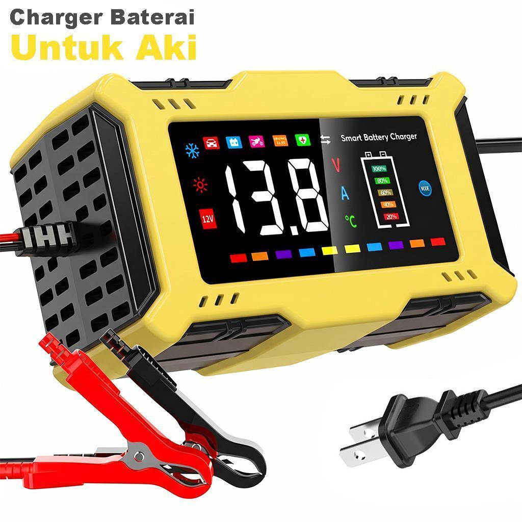 Charger Aki Mobil Motor 12V 6A Charger Aki Portable LCD Indikator Cas Aki 12V4AH-100AH JJ1206-7