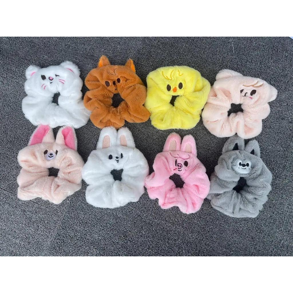 8style Skzoo Plush Kpop cartoon Stray kids Wolf Plush hair ring, embroidered cute rabbit hair cord S