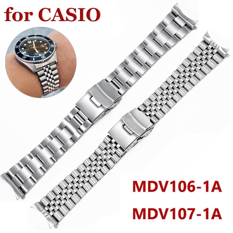 22mm MDV106 Watch Band ving Watch Bracelet for Casio  MDV-106 MDV-107 Metal Wrist Band Silver Steel 