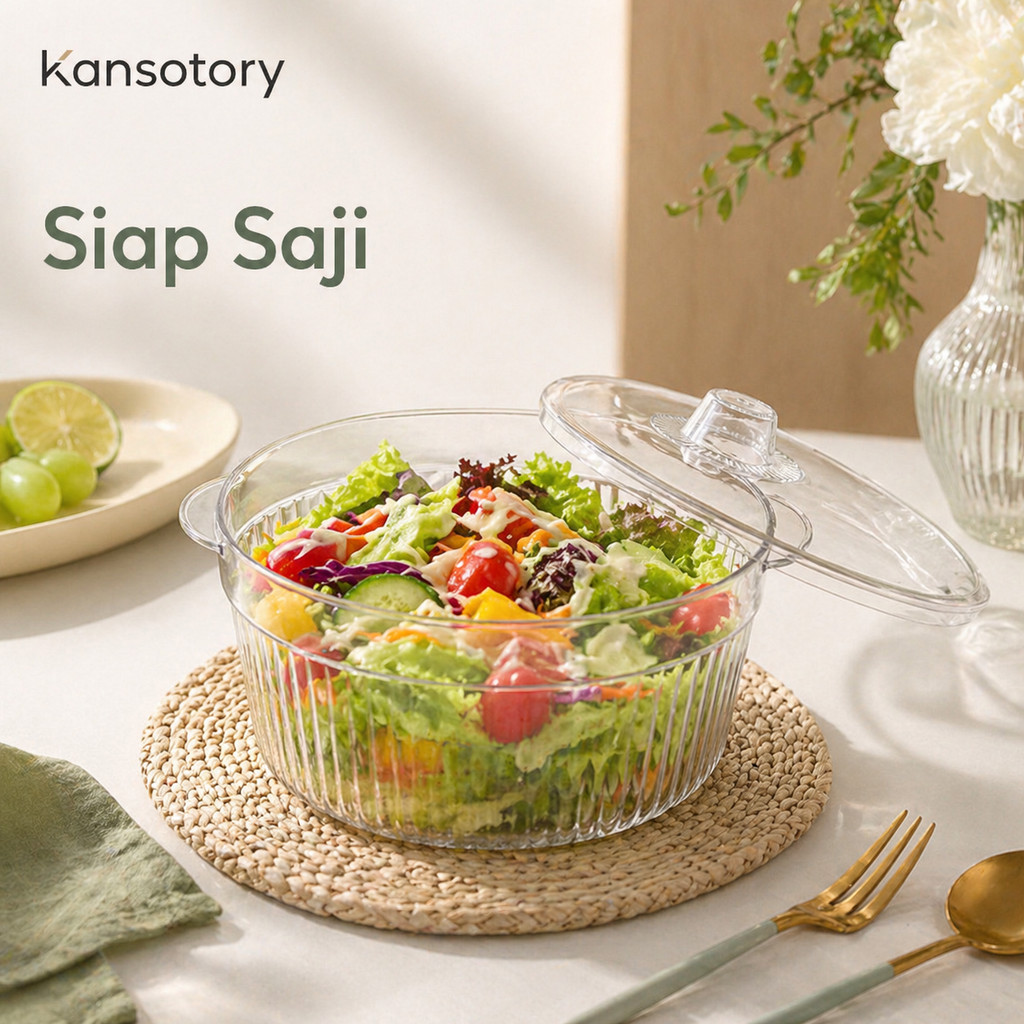 Kansotory - Mangkuk Kaca Transparan Kapasitas Besar | Mangkuk Salad Buah | Mangkuk Yogurt