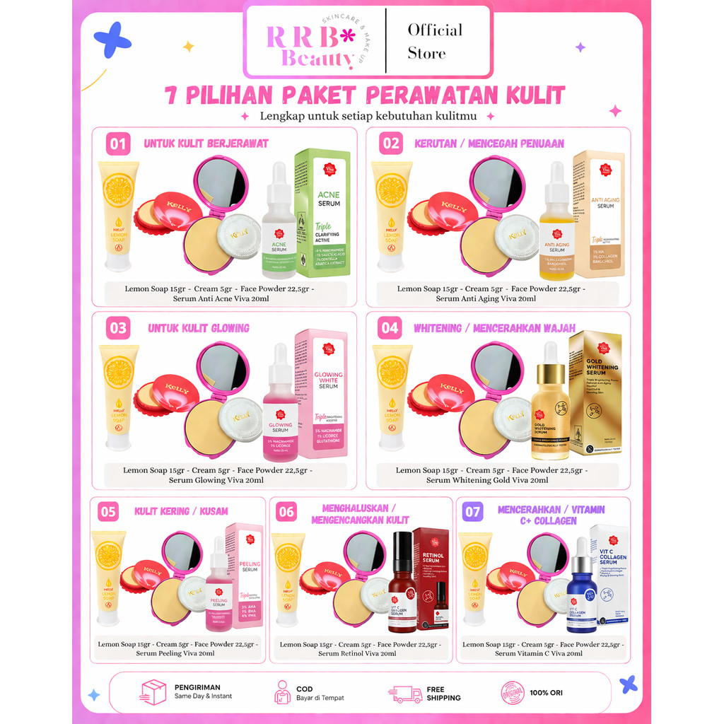 RRB - Paket Skincare 4in1 Kelly Lemon Cream Serum Untuk Wajah Glowing Mencerahkan Perawatan Komplit 