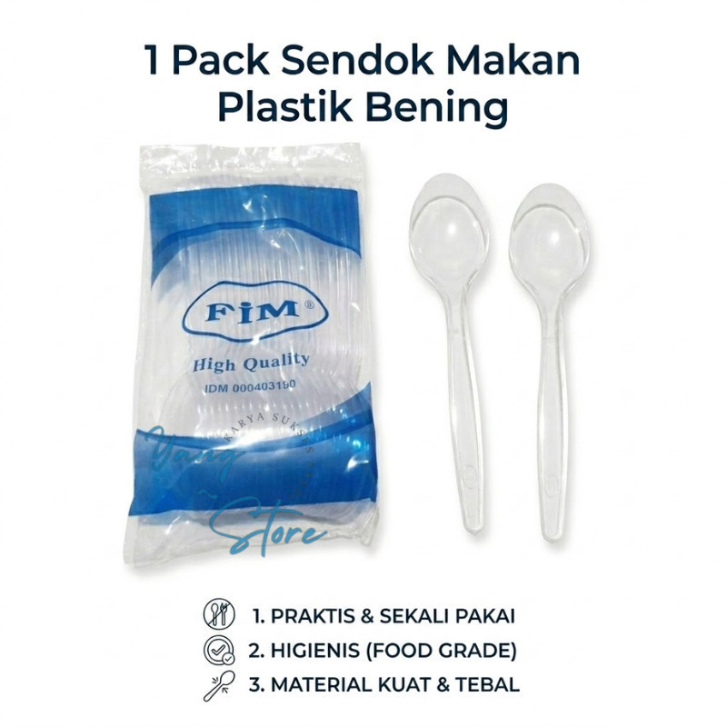 YGS -C409- 1 Pack Sendok Plastik -Sendok Makan Plastik Bening - Sendok Plastik Bening Satuan