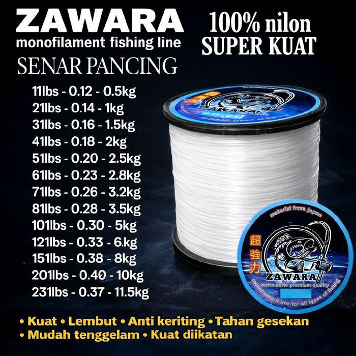 PROMO  Senar pancing putih susu super kuat anti keriting ZAWARA Fishingline - Roll besar, 0.20 /5lbs