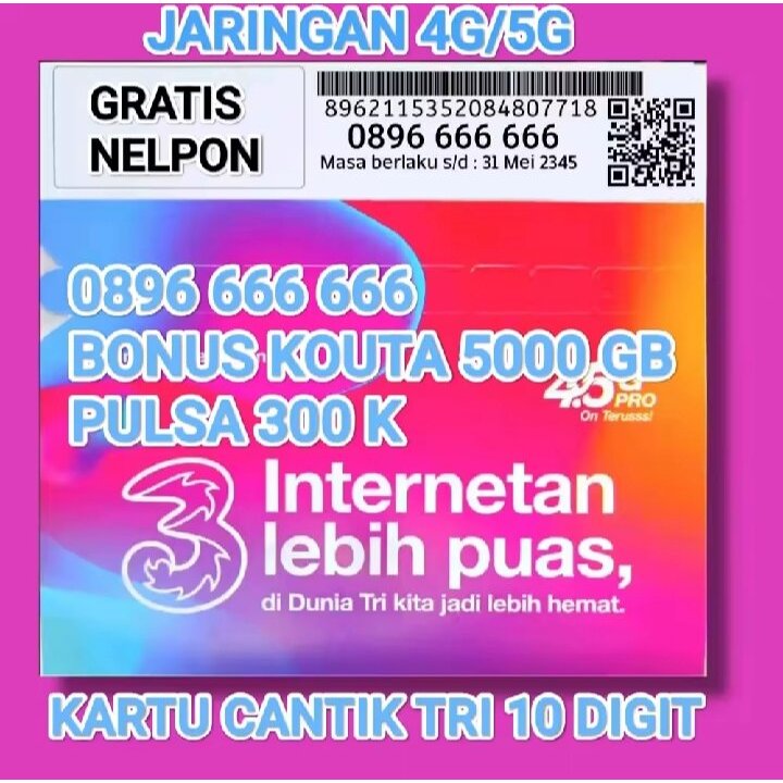 BISA COD KARTU TRI CANTIK TERBARU 10 DIGIT JARINGAN 4G/5G UNTUK SELURUH WILAYAH