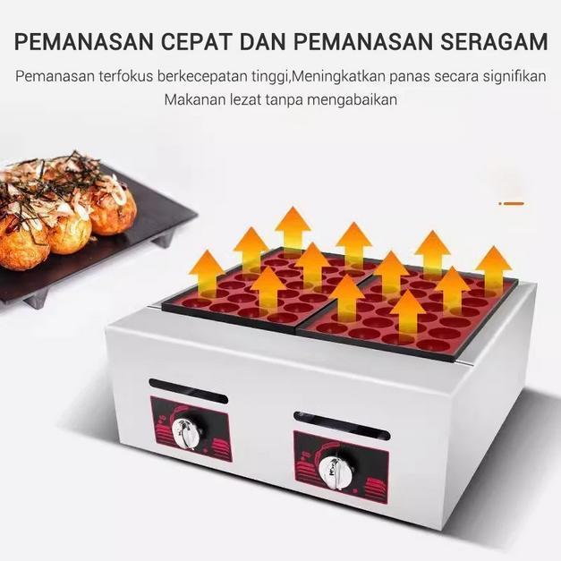 Mesin Takoyaki Cetakan Takoyaki Komersial Anti Lengket Kompor Takoyaki Gas 28 Lubang