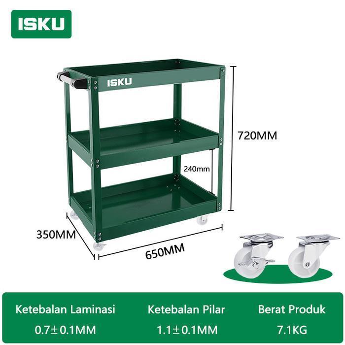 ISKU Trolley Perkakas Bengkel 3 Susun Rak Alat Tukang Tool Cart Baja Cold Rolled Kuat Beban 300KG Ro