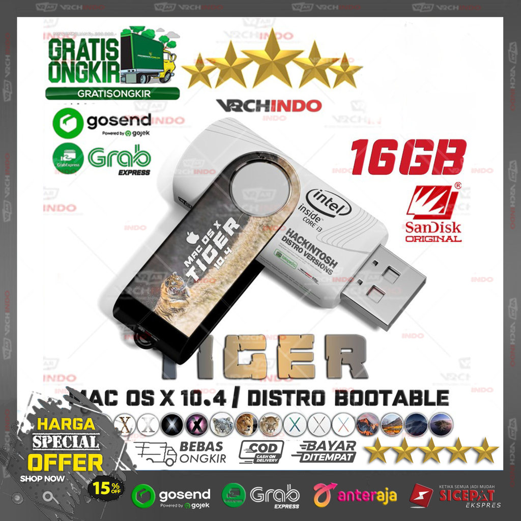Mac OS X 10.4 - MacOS TIGER | Hackintosh for PC Komputer / Laptop / Dekstop | 16GB Bootable Installe