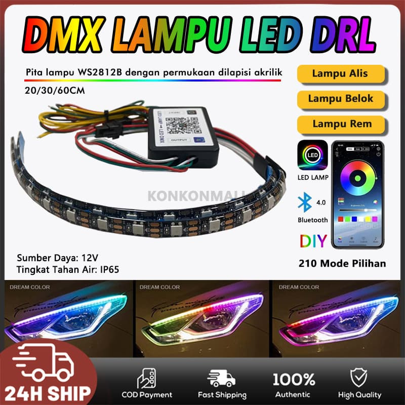 Lampu LED DRL Alis Flexibel WRGB APP 20CM/30CM/60CM Welcome + RGB Matrix Mobil Motor LED LAMP Blueto
