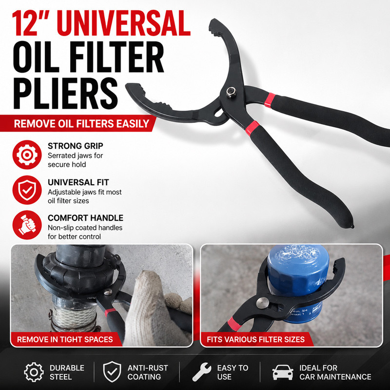 Tang Filter Oli 12 Inci, Kunci Pas Universal untuk Pemasangan dan Pelepasan Filter Oli Mesin, Alat P