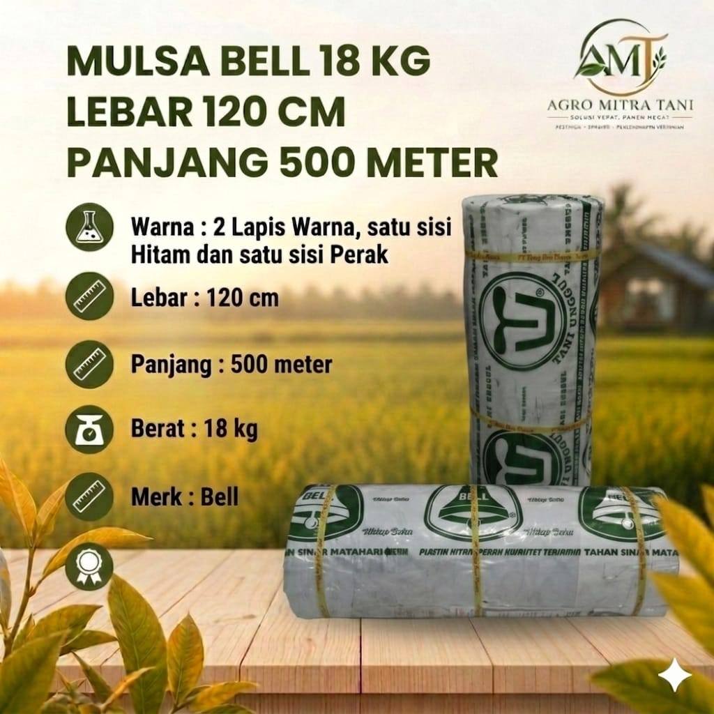 MULSA BELL 18 KG LEBAR 120 CM 500 METER PLASTIK HITAM PERAK PENUTUP LAHAN