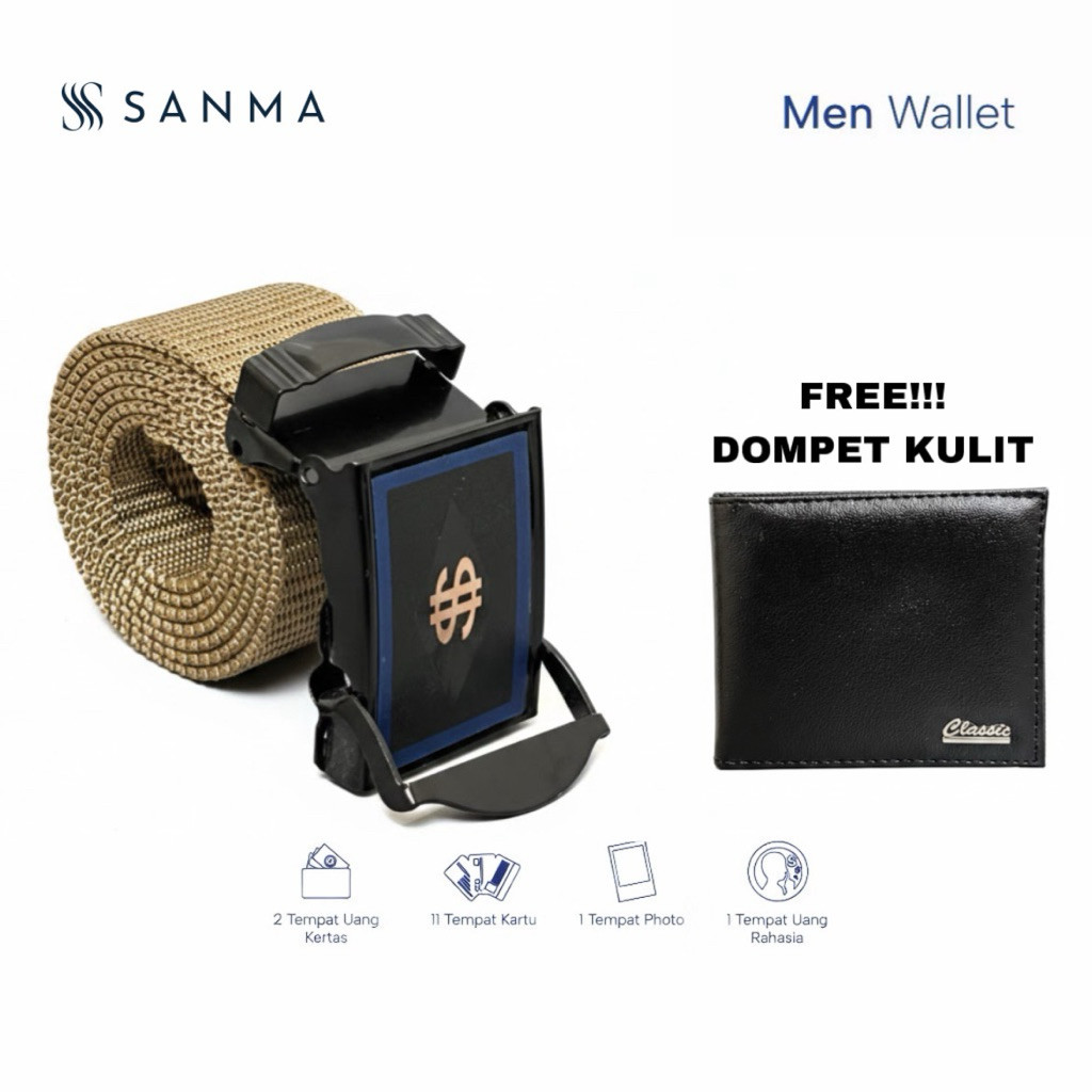 IKAT PINGGANG PRIA CANVAS PREMIUM + Dompet Box Pria