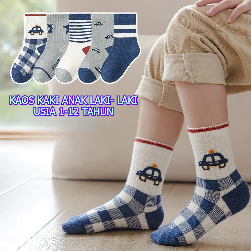 SET 5 PASANG Kaos Kaki Anak Laki Laki Bahan Katun Premium  Kaos Kaki Anak Lucu Kaos Kaki Anak Cowo B