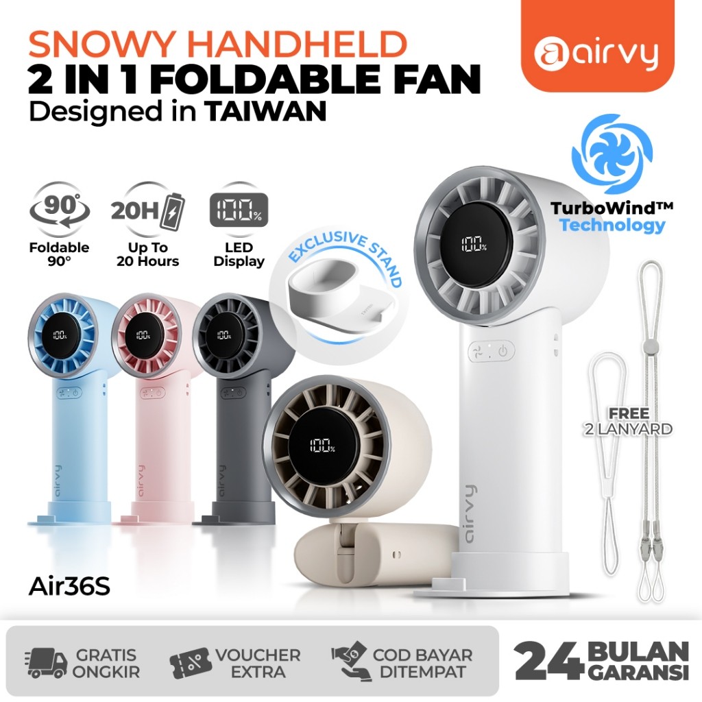 Kipas Angin Portable Fan Mini Kecil USB Genggam Turbo Wind High-Speed Lipat Cooling Handheld LED Dis