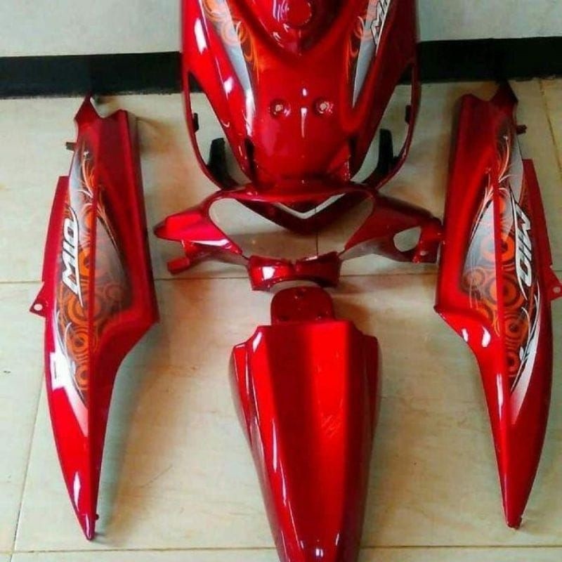 Fullset cover body halus+striping mio smile merah marun