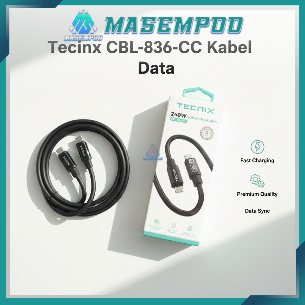 Kabel Charger Tecnix CBL836CC Type-C to Type-C 240W Fast Charging Data Transfer Panjang 1.5 Meter