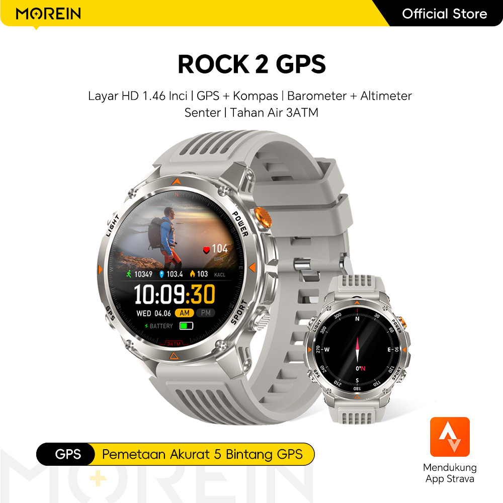 Morein Plus Rock 2 GPS Smartwatch - 1.46'' HD Display | Compass | UV + Flashlight | 3ATM Waterproof
