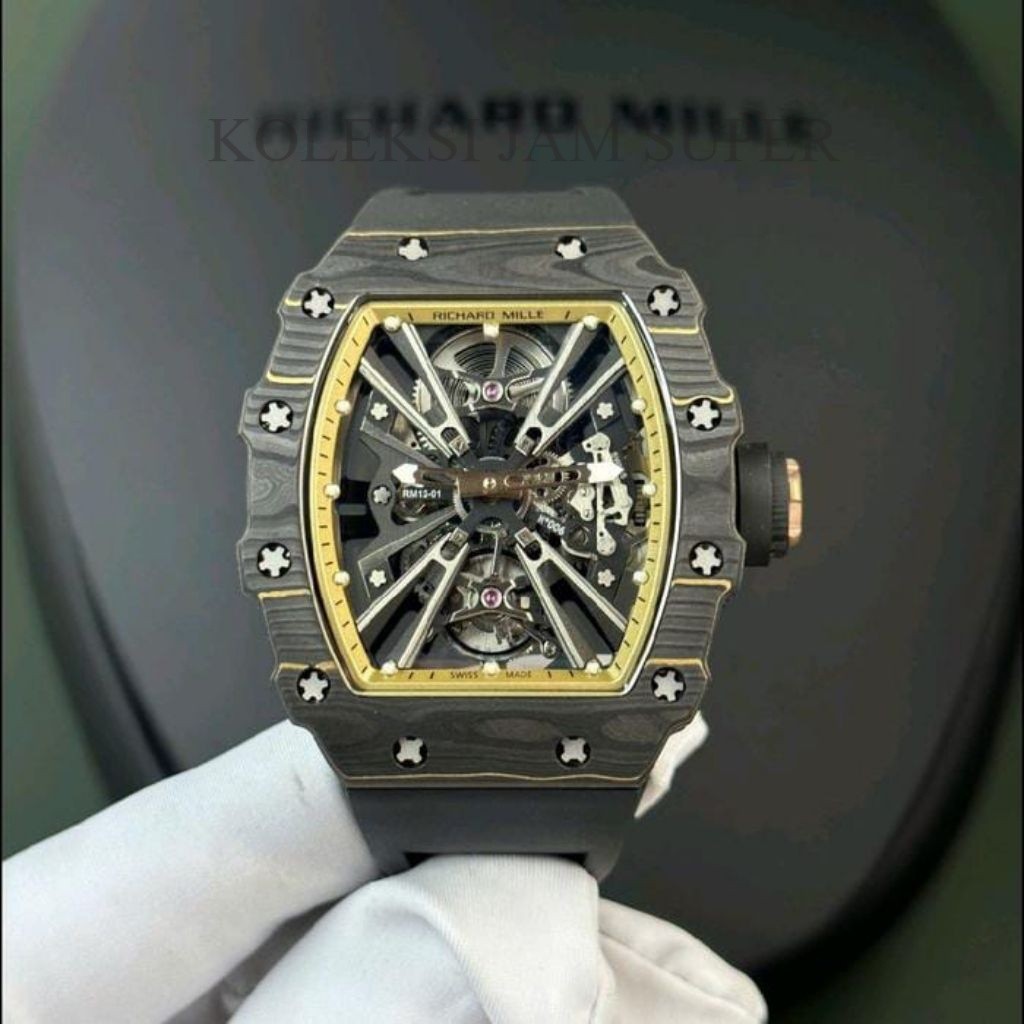 JAM TANGAN RM12-01 TOURBILLON CARBON BLACK SWISS AUTOMATIC DM 48MM
