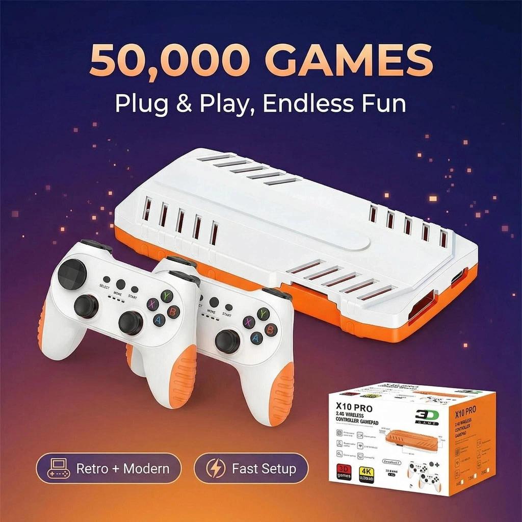 X10 PRO GameStick 4K HD TV Video Game Console 50000 Games 50+Simulators  Retro Games Dual 2.4G Contr