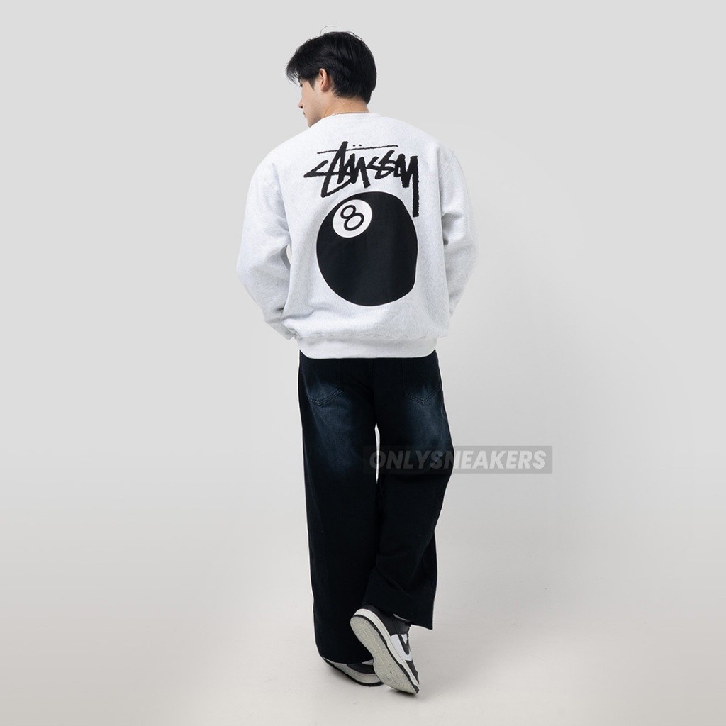 STUSSY 8 BALL ASH HEATHER CREWNECK